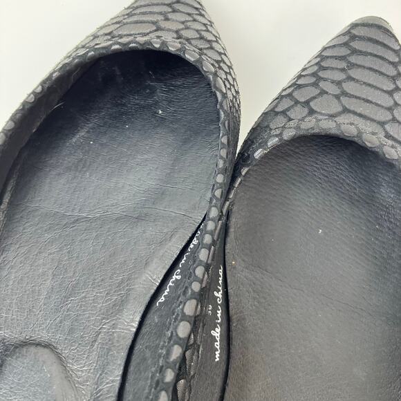 Joie Sz 9 Temple Black Embossed Leather Ankle Wrap Ballet Flats Pointed Toe - Picture 13 of 16